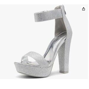 Shoe Land Women’s Fancy Sandals 6.5 Platform Chunky Block High Heeled Silver